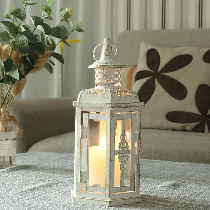 10 inch High Vintage Style Hanging Lantern Metal Candleholder