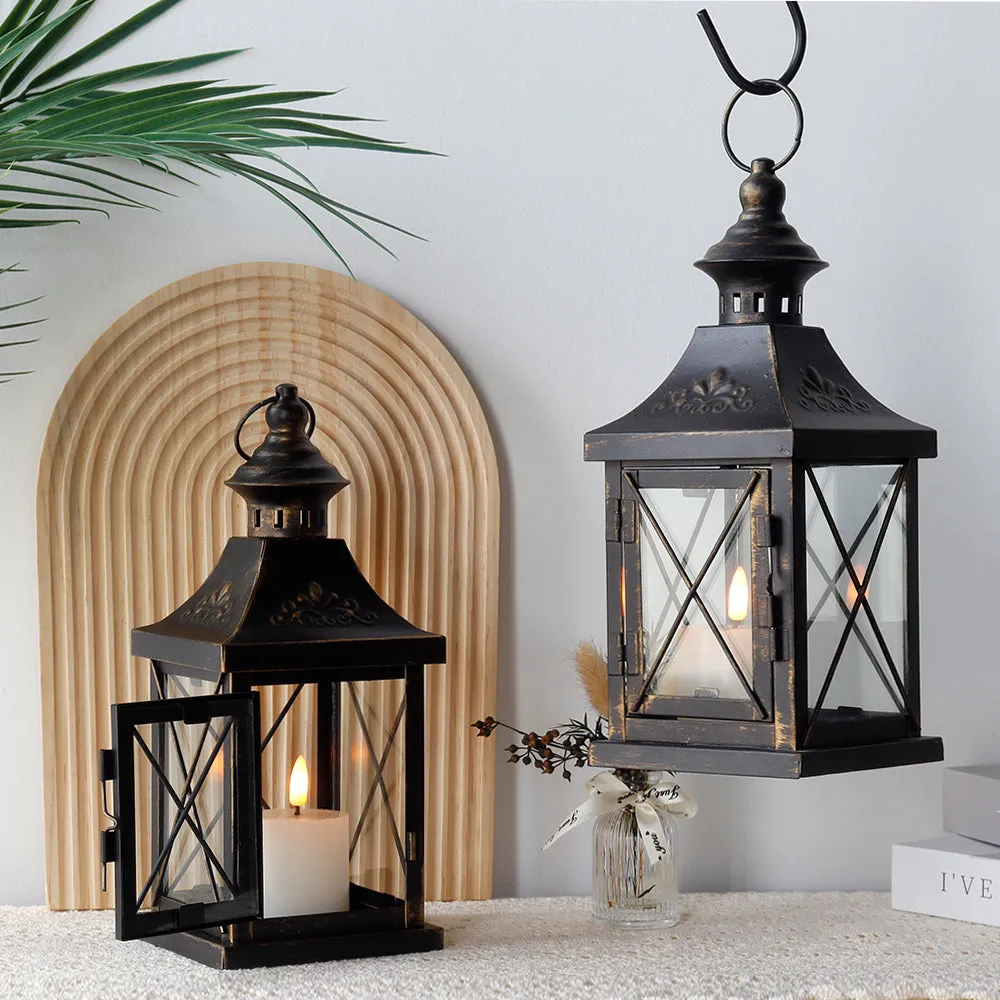 11'' High Metal Decorative Candle Lantern Hanging Candle Holder(Set of 2)