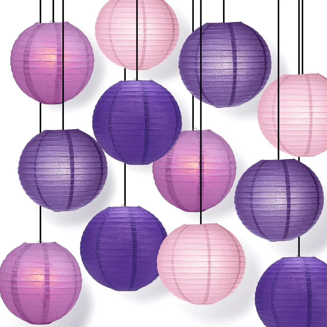 12-Pack of 8 Inch Multicolor Purple Even Ribbing Paper Lanterns Party Pack