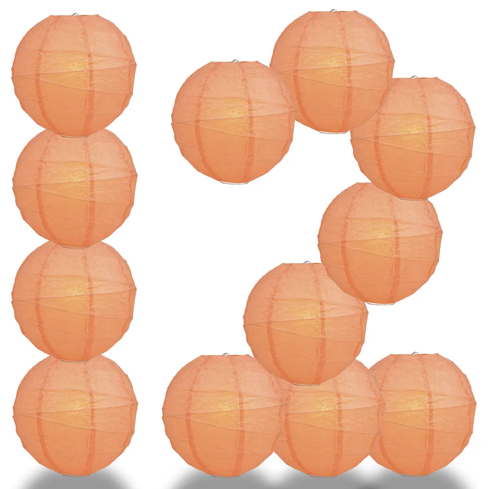 12 PACK |  Peach / Orange Coral Crisscross Ribbing, Hanging Paper Lantern Combo Set