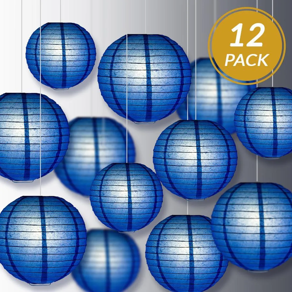 12-PC Dark Blue Paper Lantern Chinese Hanging Wedding & Party Assorted Decoration Set, 12/10/8-Inch