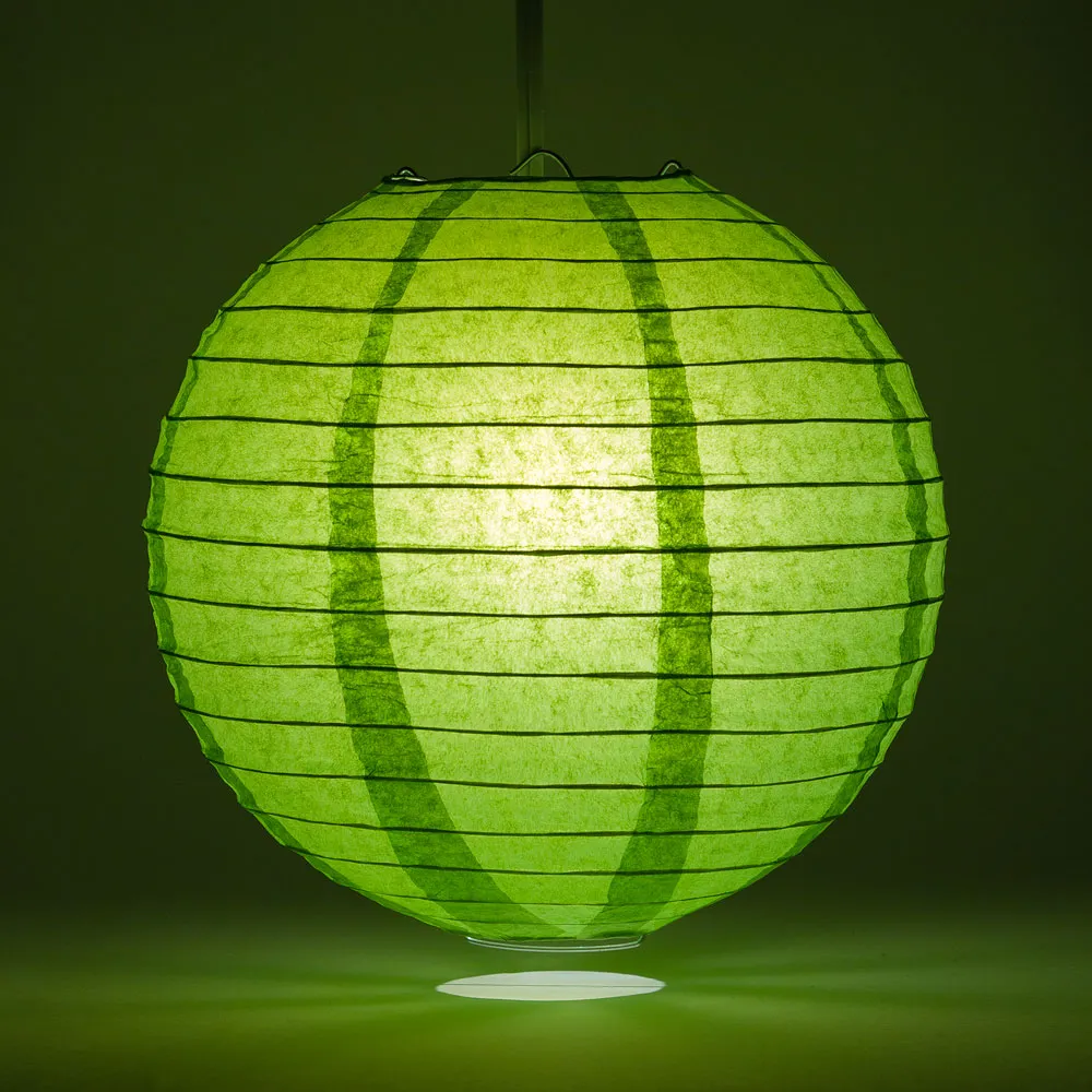 12" Grass Greenery Round Paper Lantern, Even Ribbing, Chinese Hanging Wedding & Party Decoration