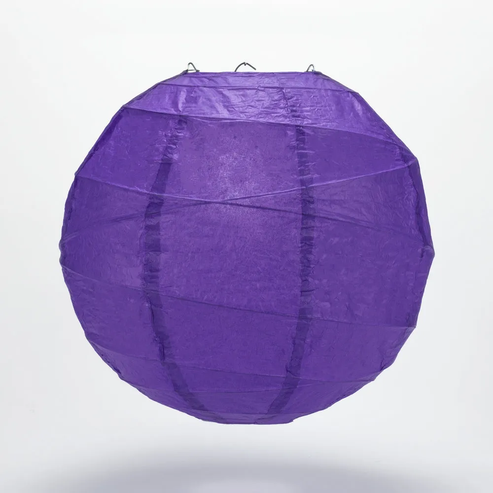 12" Plum Purple Round Paper Lantern, Crisscross Ribbing, Hanging Decoration