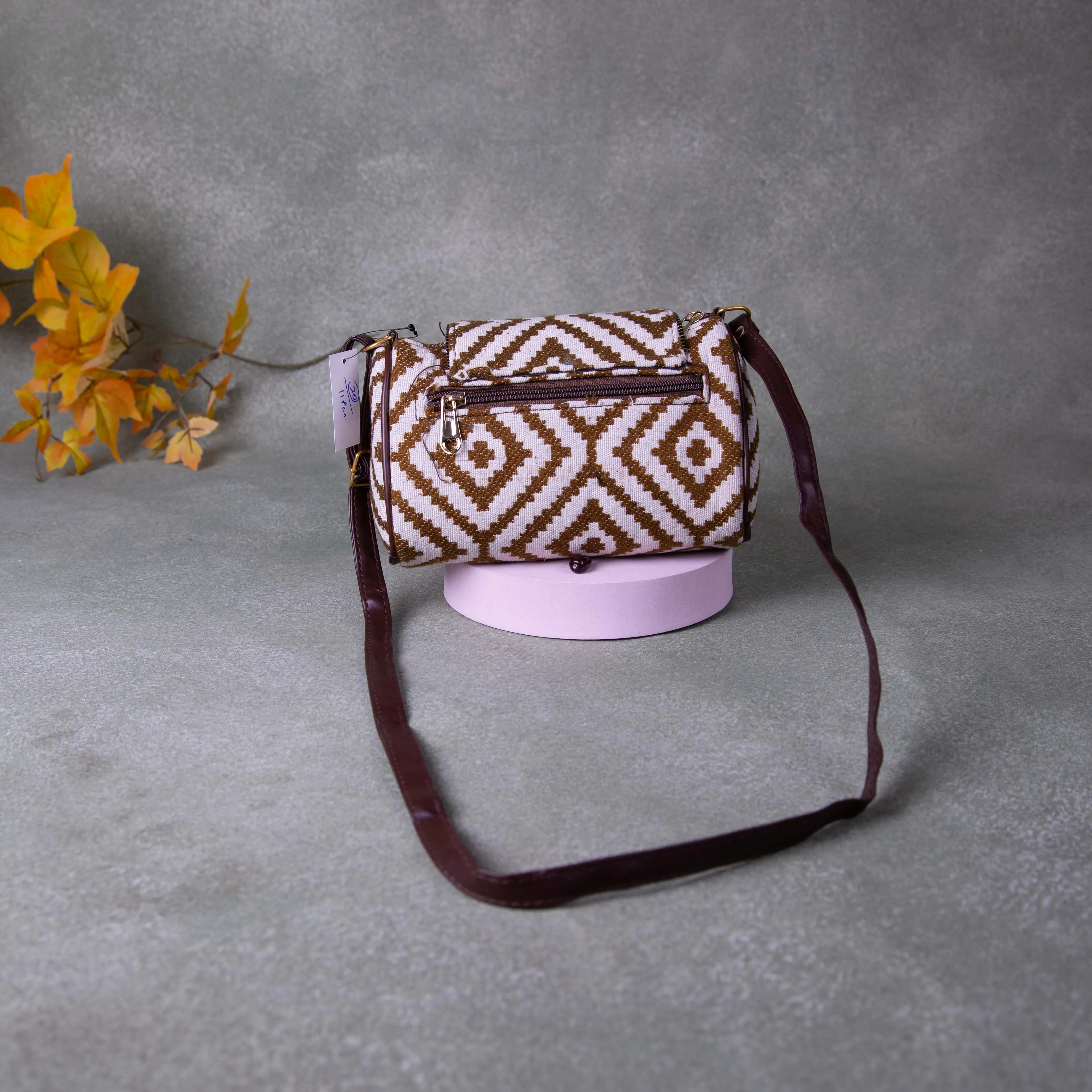 Easy Slings Brown Colour with White Zig Zag Printed Design. - Boho (Double partition)