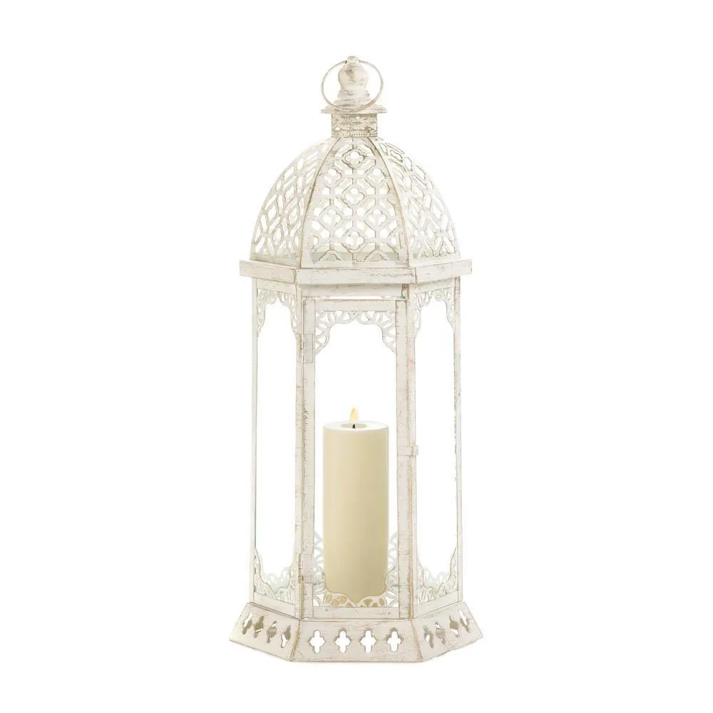 Graceful Distressed White Lantern (L)