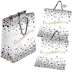 Kicko Speckled Black and Gold Congratulations Gift Bags - 3 Pack - 13 Inches - for Party