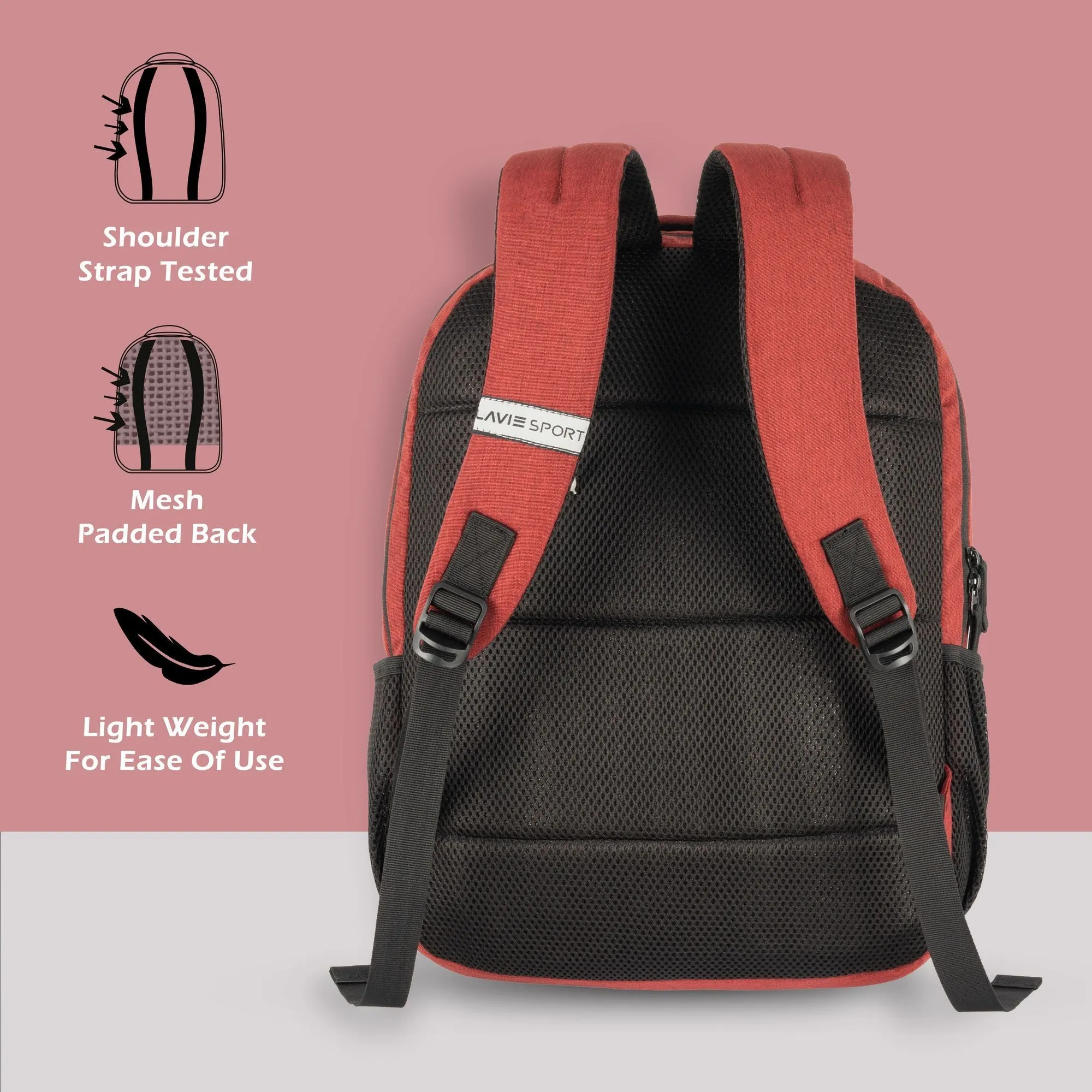 Lavie Sport Pex 21L Laptop Backpack For Men & Women Red