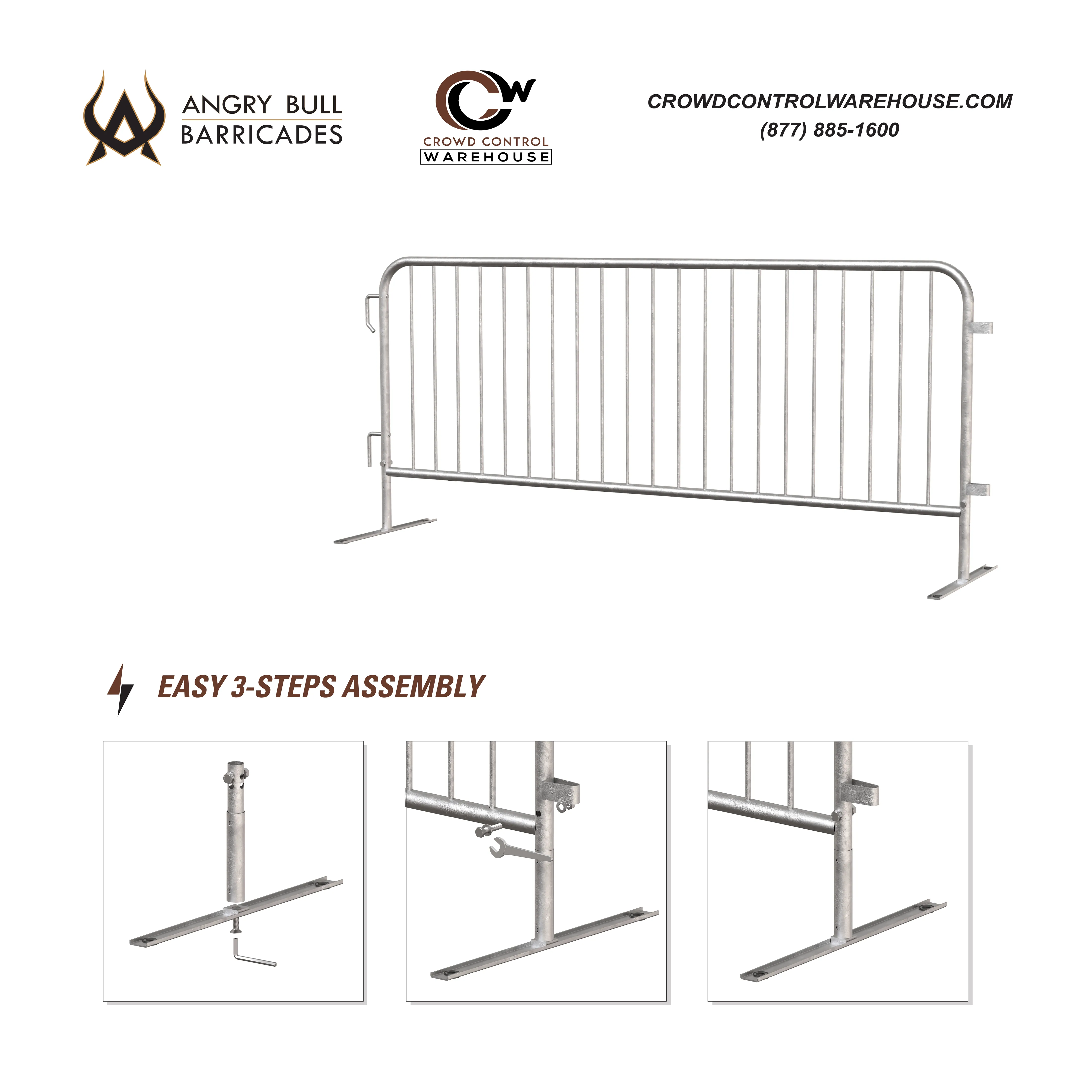 *SUPER BUY* Pack of (30) Heavy Duty Angry Bull Interlocking Steel Barricades, 8.5 Ft., with (1) Storage Pushcart