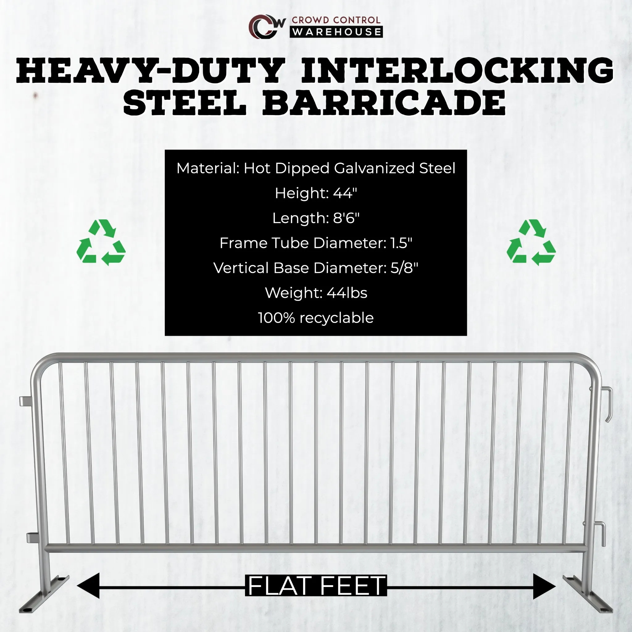 *SUPER BUY* Pack of (30) Heavy Duty Angry Bull Interlocking Steel Barricades, 8.5 Ft., with (1) Storage Pushcart