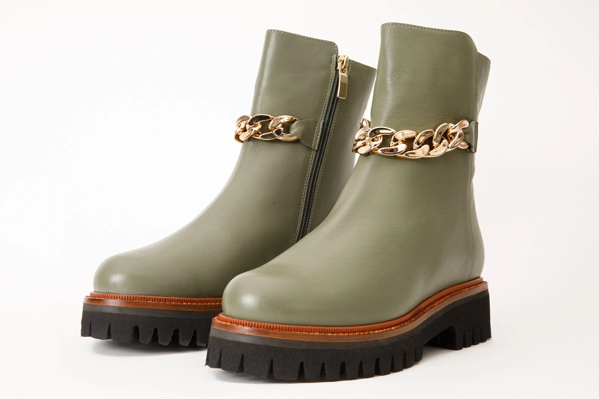 The Nassau Green Leather Ankle Women  Boot