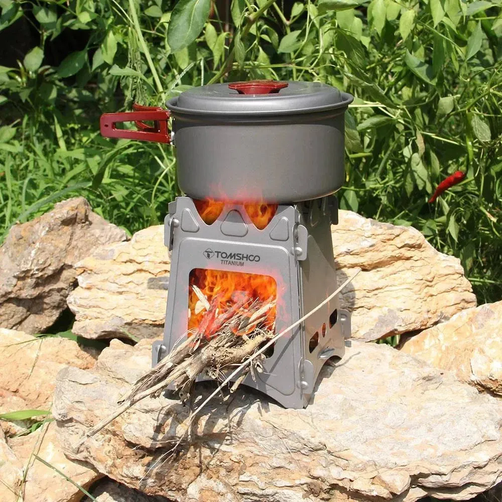 TOMSHOO Titanium/Stainless Steel Wood Stove Portable Outdoor Camping Stove Folding Stoves Firewood Burning for Survival Picnic