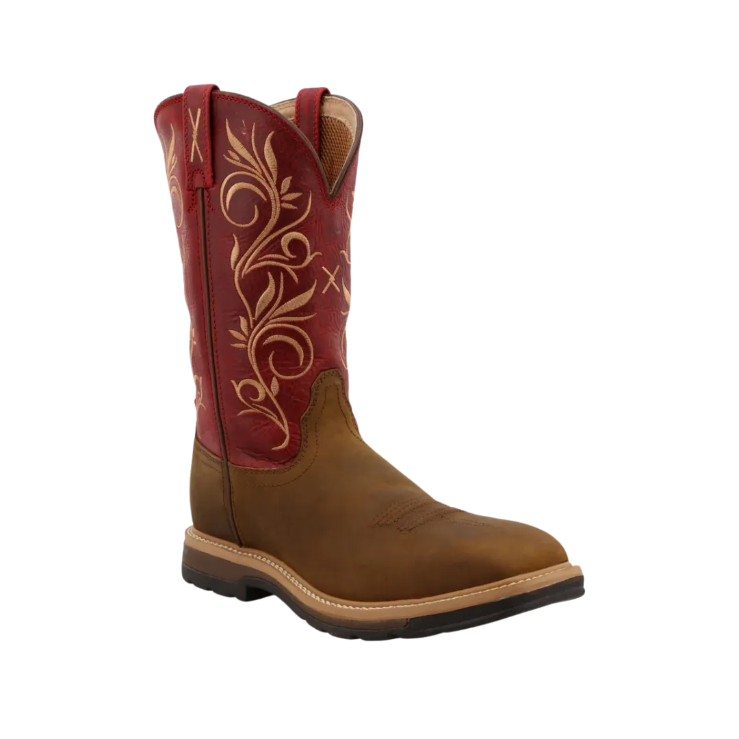 Twisted X Women's 11 Western Work Distressed Latigo & Red Boots