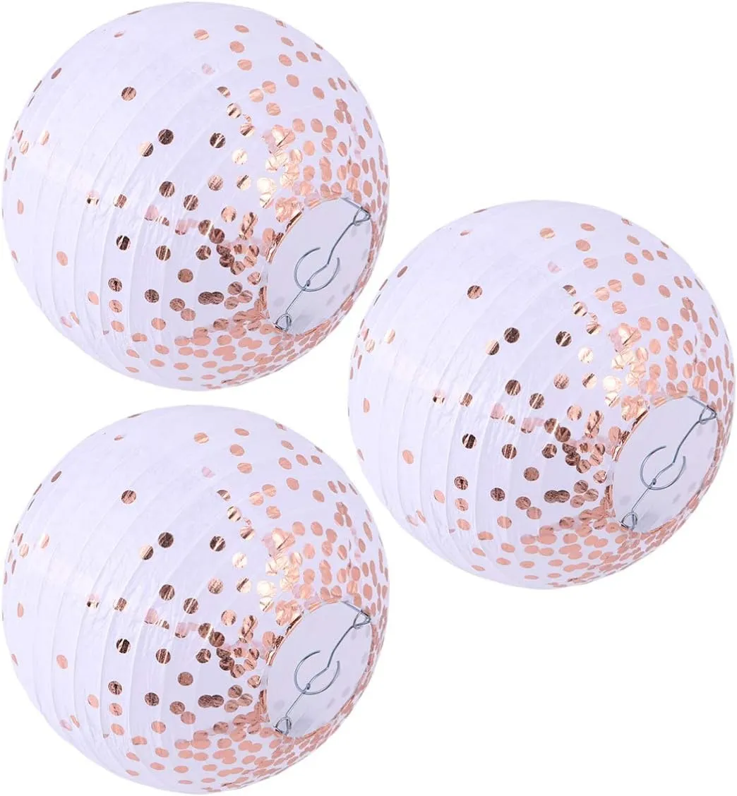 Wanna Party White Gold Party Decorations 12 inch Round Chinese Paper Lanterns,White with golden polka dots Paper Lanterns Decorative for Wedding Graduation Anniversary Diwali Birthday Party